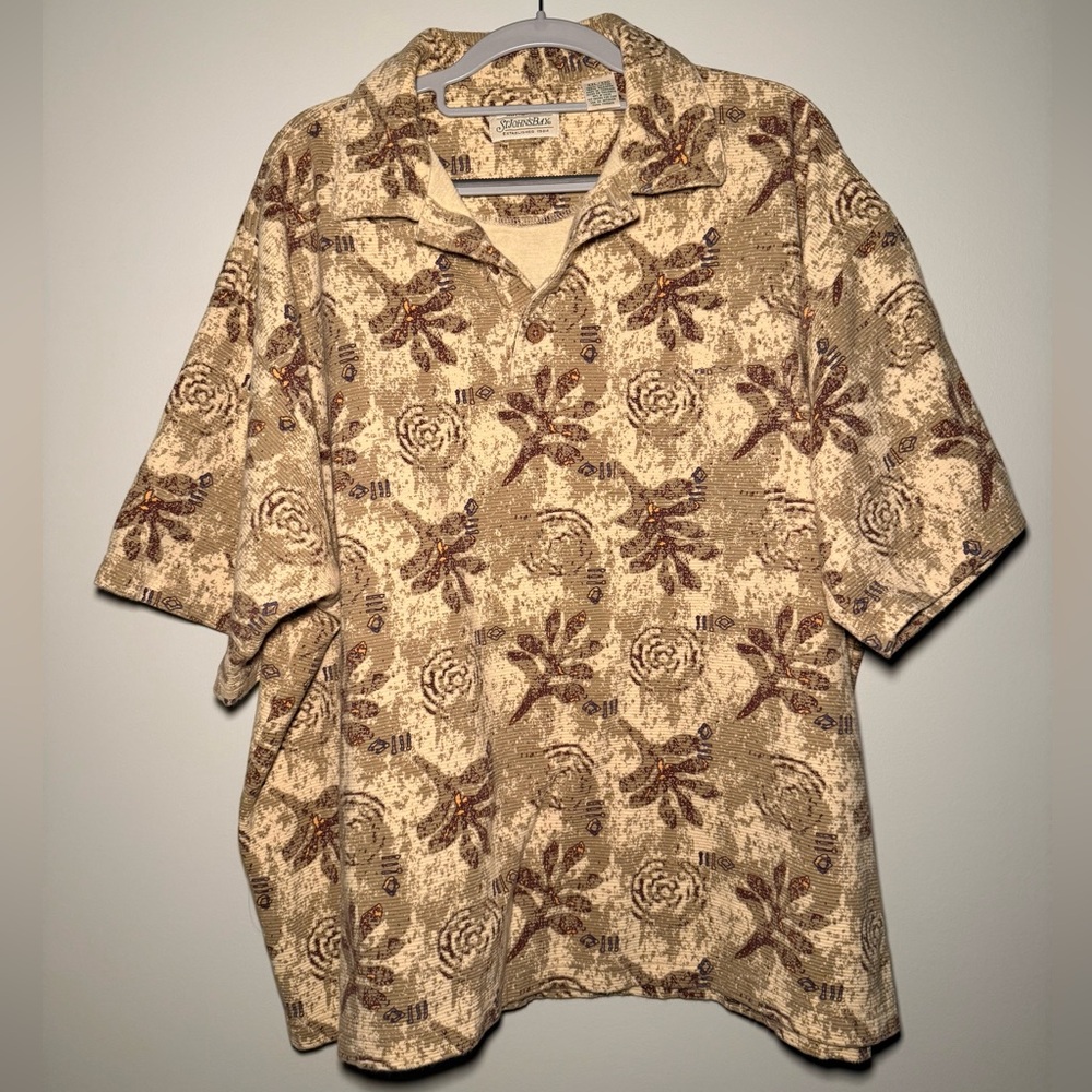 St. John’s Bay Men’s Vintage Patterned Textured Polo Shirt Earth Tone Print XXL